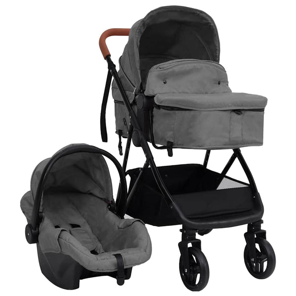 vidaXL 3-in-1 Stroller Light Grey and Black Steel