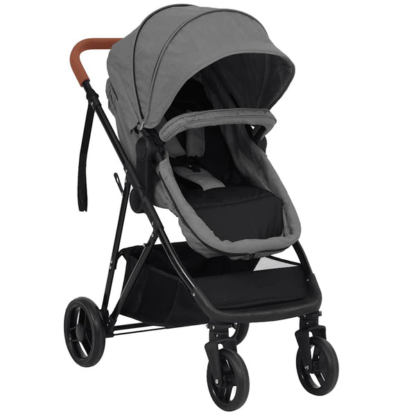 vidaXL 3-in-1 Stroller Light Grey and Black Steel