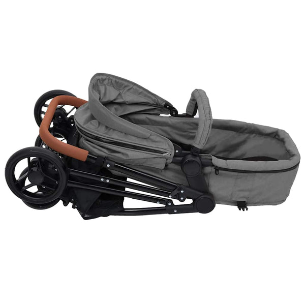 vidaXL 3-in-1 Stroller Light Grey and Black Steel
