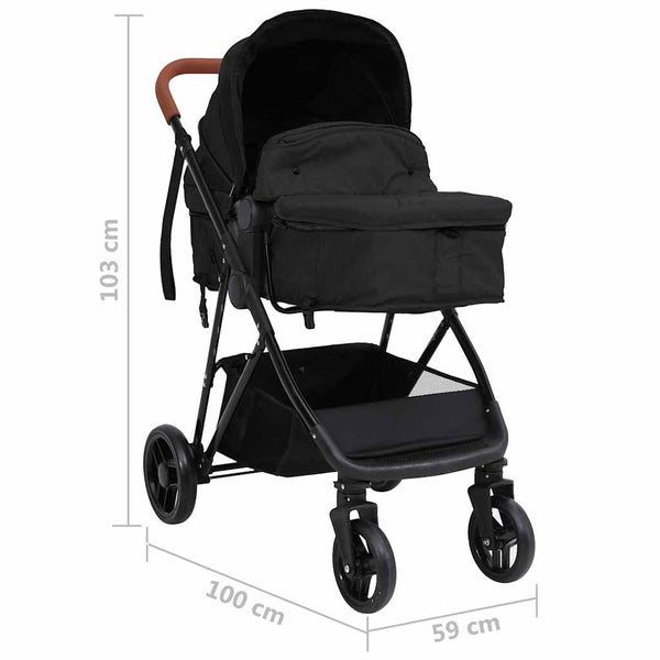 vidaXL 3-in-1 Baby Stroller Anthracite and Black Steel