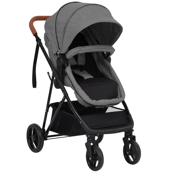 vidaXL 2-in-1 Baby Stroller Light Gray and Black Steel