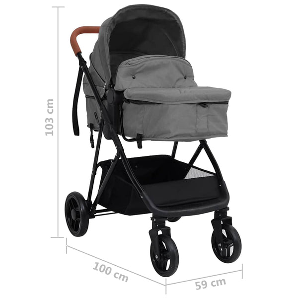 vidaXL 2-in-1 Baby Stroller Light Gray and Black Steel