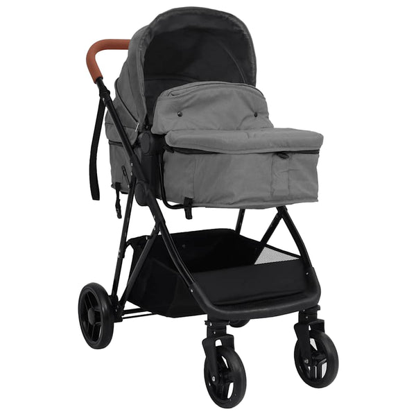 vidaXL 2-in-1 Baby Stroller Light Gray and Black Steel
