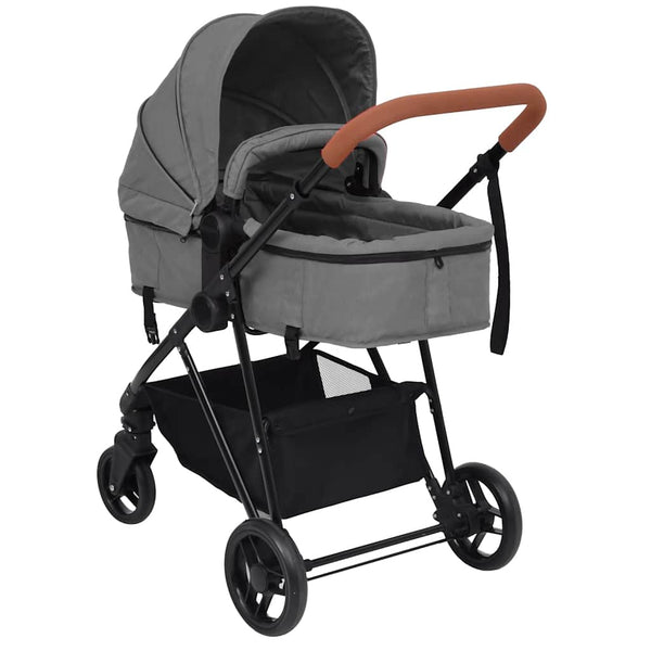 vidaXL 2-in-1 Baby Stroller Light Gray and Black Steel