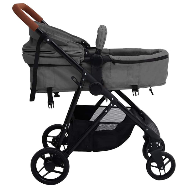 vidaXL 2-in-1 Baby Stroller Light Gray and Black Steel