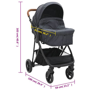 vidaXL 2-in-1 Stroller Anthracite and Black Steel