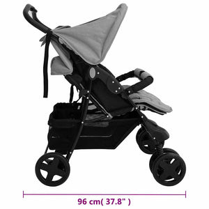 vidaXL Twin Stroller Light Gray Steel