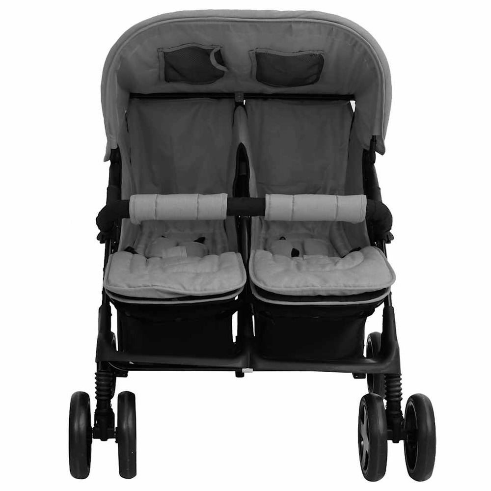 vidaXL Twin Stroller Light Gray Steel