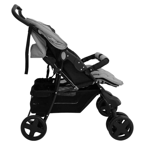 vidaXL Twin Stroller Light Gray Steel