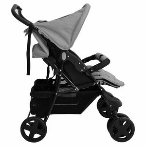 vidaXL Twin Stroller Light Gray Steel