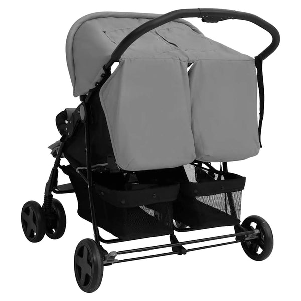 vidaXL Twin Stroller Light Gray Steel