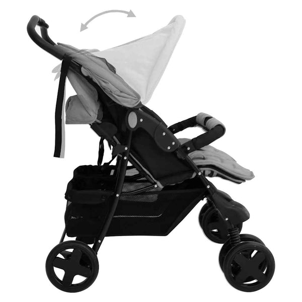 vidaXL Twin Stroller Light Gray Steel