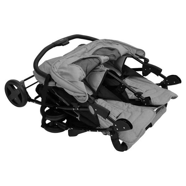 vidaXL Twin Stroller Light Gray Steel