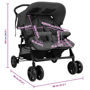 vidaXL Twin Stroller Dark Grey Steel