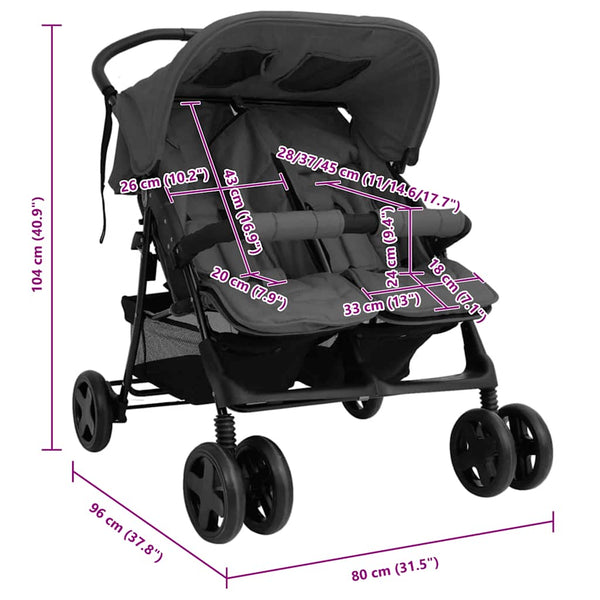 vidaXL Twin Stroller Dark Grey Steel
