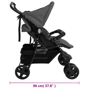 vidaXL Twin Stroller Dark Grey Steel