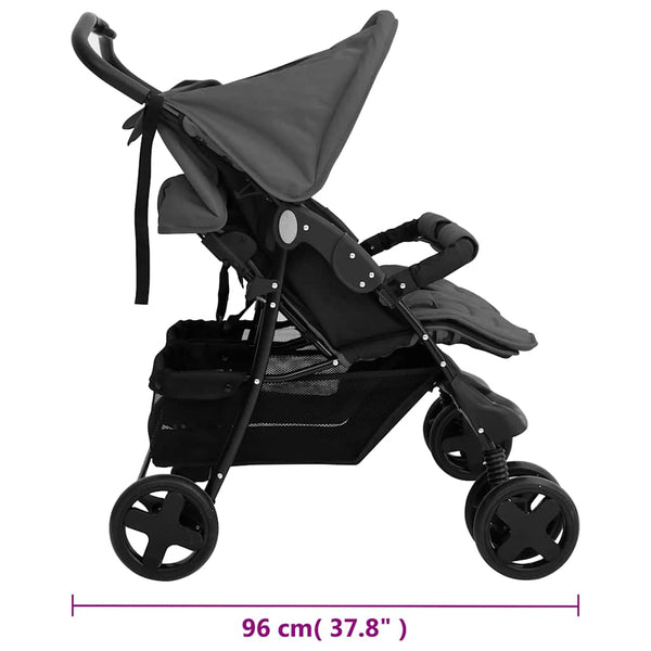 vidaXL Twin Stroller Dark Grey Steel