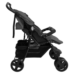 vidaXL Twin Stroller Dark Grey Steel