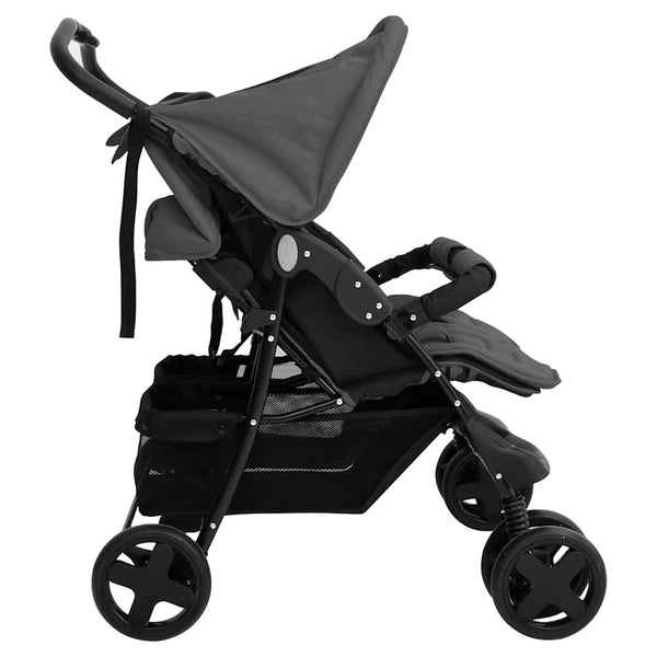 vidaXL Twin Stroller Dark Grey Steel