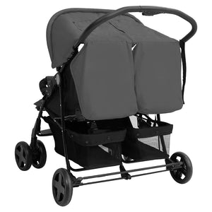 vidaXL Twin Stroller Dark Grey Steel