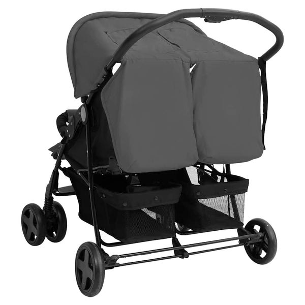 vidaXL Twin Stroller Dark Grey Steel
