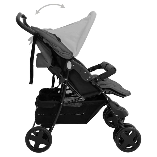 vidaXL Twin Stroller Dark Grey Steel
