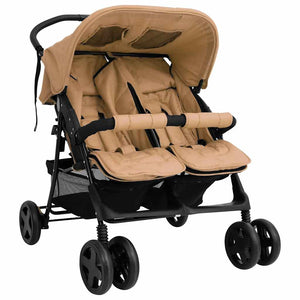 vidaXL Twin Stroller Taupe Steel