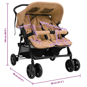 vidaXL Twin Stroller Taupe Steel