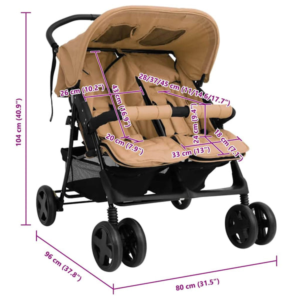 vidaXL Twin Stroller Taupe Steel
