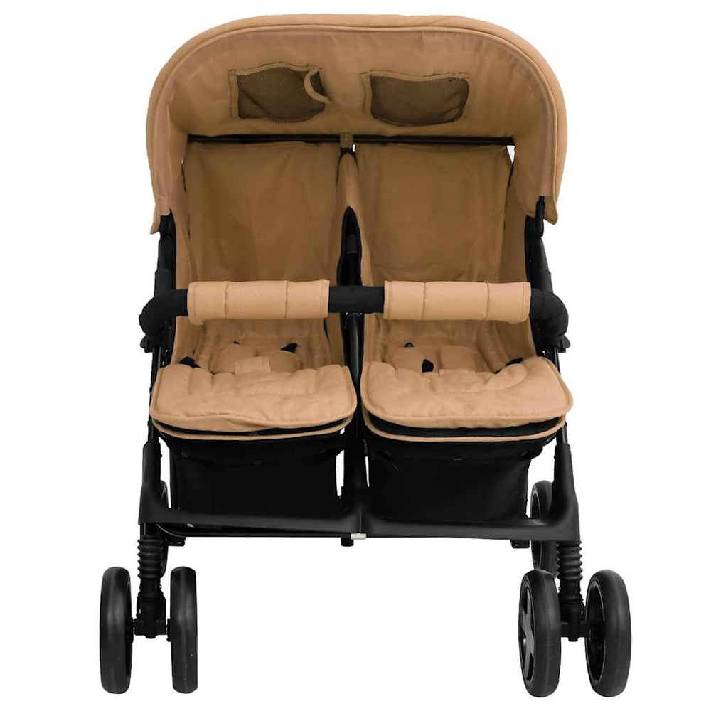 vidaXL Twin Stroller Taupe Steel