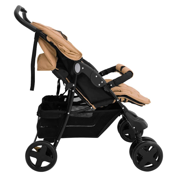 vidaXL Twin Stroller Taupe Steel