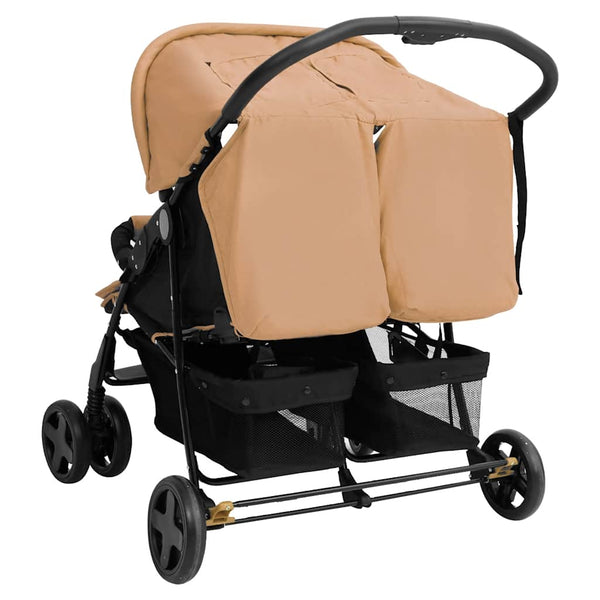 vidaXL Twin Stroller Taupe Steel