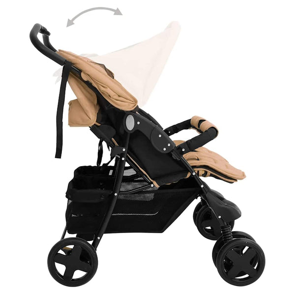 vidaXL Twin Stroller Taupe Steel