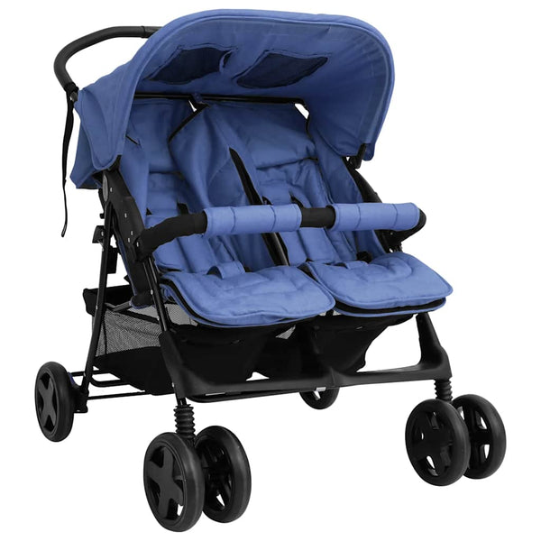 vidaXL Twin Stroller Navy Blue Steel