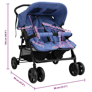 vidaXL Twin Stroller Navy Blue Steel