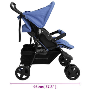 vidaXL Twin Stroller Navy Blue Steel