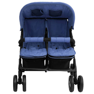 vidaXL Twin Stroller Navy Blue Steel