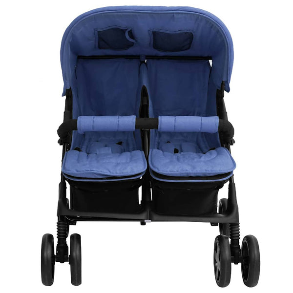 vidaXL Twin Stroller Navy Blue Steel