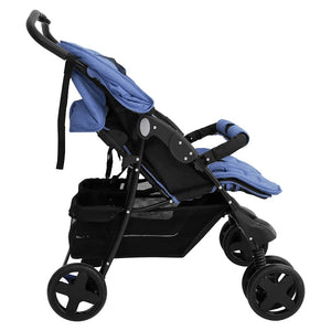 vidaXL Twin Stroller Navy Blue Steel