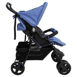 vidaXL Twin Stroller Navy Blue Steel