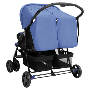 vidaXL Twin Stroller Navy Blue Steel