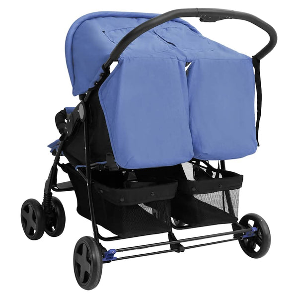 vidaXL Twin Stroller Navy Blue Steel