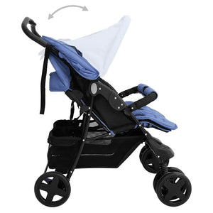 vidaXL Twin Stroller Navy Blue Steel