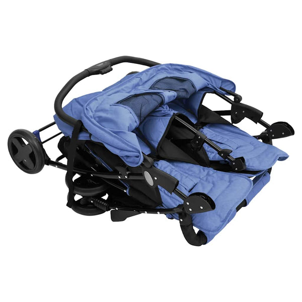 vidaXL Twin Stroller Navy Blue Steel