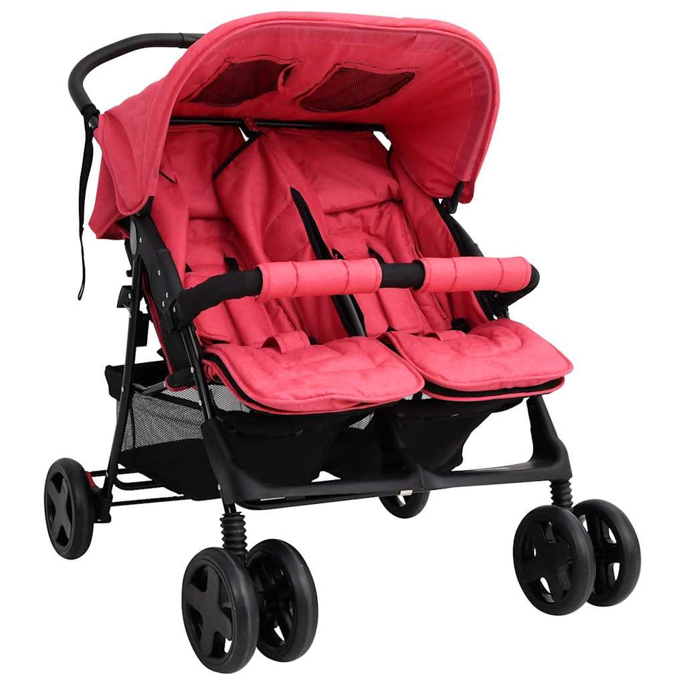 vidaXL Twin Stroller Red Steel