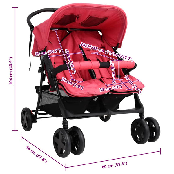 vidaXL Twin Stroller Red Steel