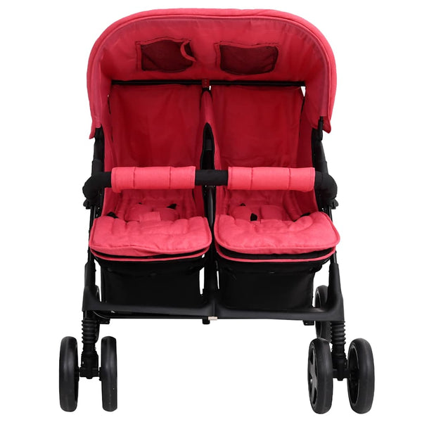 vidaXL Twin Stroller Red Steel