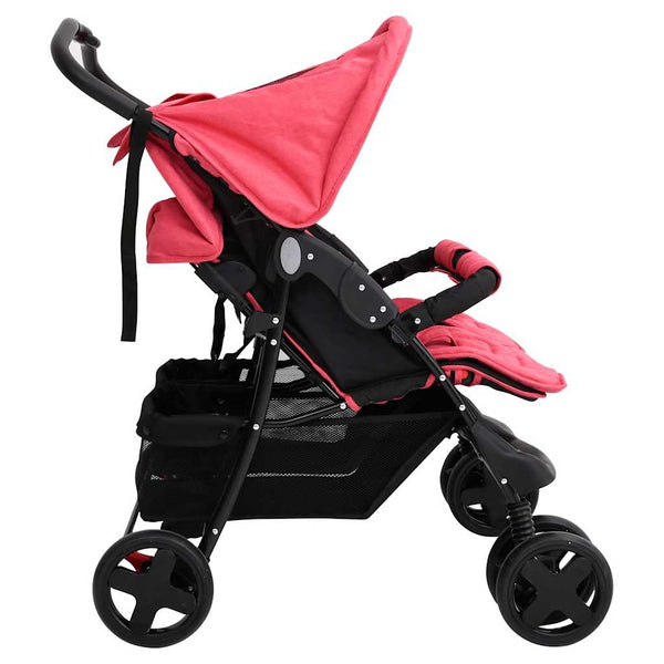 vidaXL Twin Stroller Red Steel