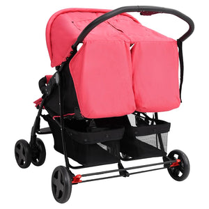 vidaXL Twin Stroller Red Steel