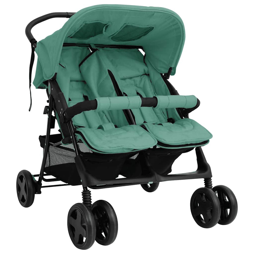 vidaXL Twin Stroller Green Steel